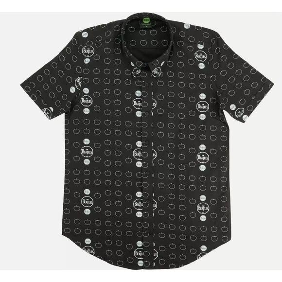 Beatles Men's Drum and Apples Casual Button Down Shirt Black/White Sz Small - Picture 7 of 8